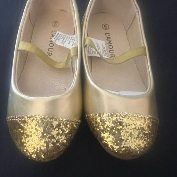 L'Amour Shimmering Gold Ballet Flats - Picture 1 of 9